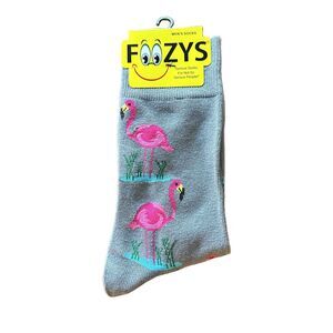 Foozys Grey Pink Flamingo Pattern Crew Socks Mens One Size New